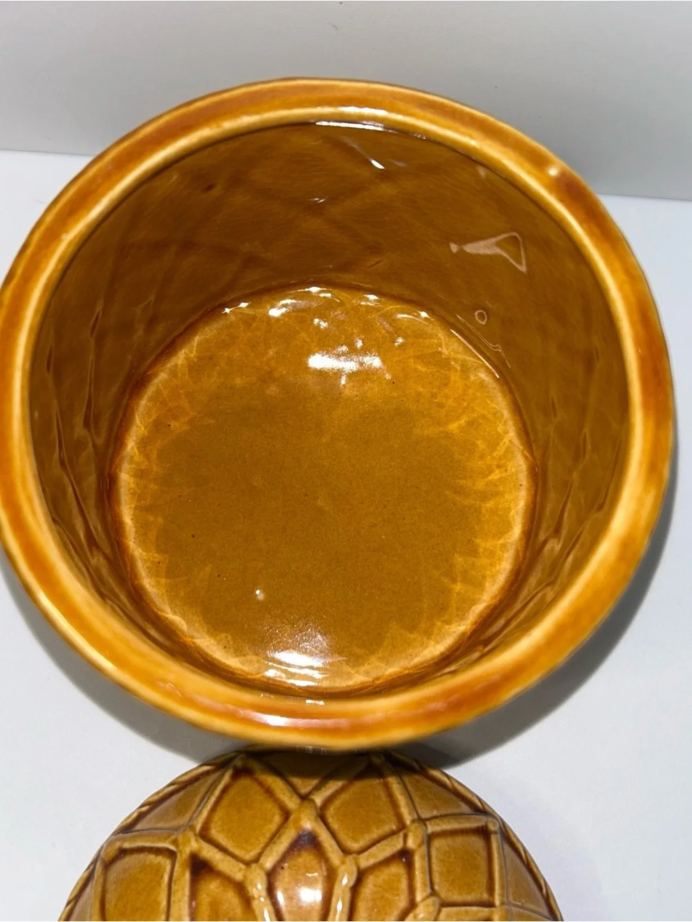 Vintage Gold Ceramic Honey Bee Hive Honey Pot Jar With Bee On Lid (no Spoon)